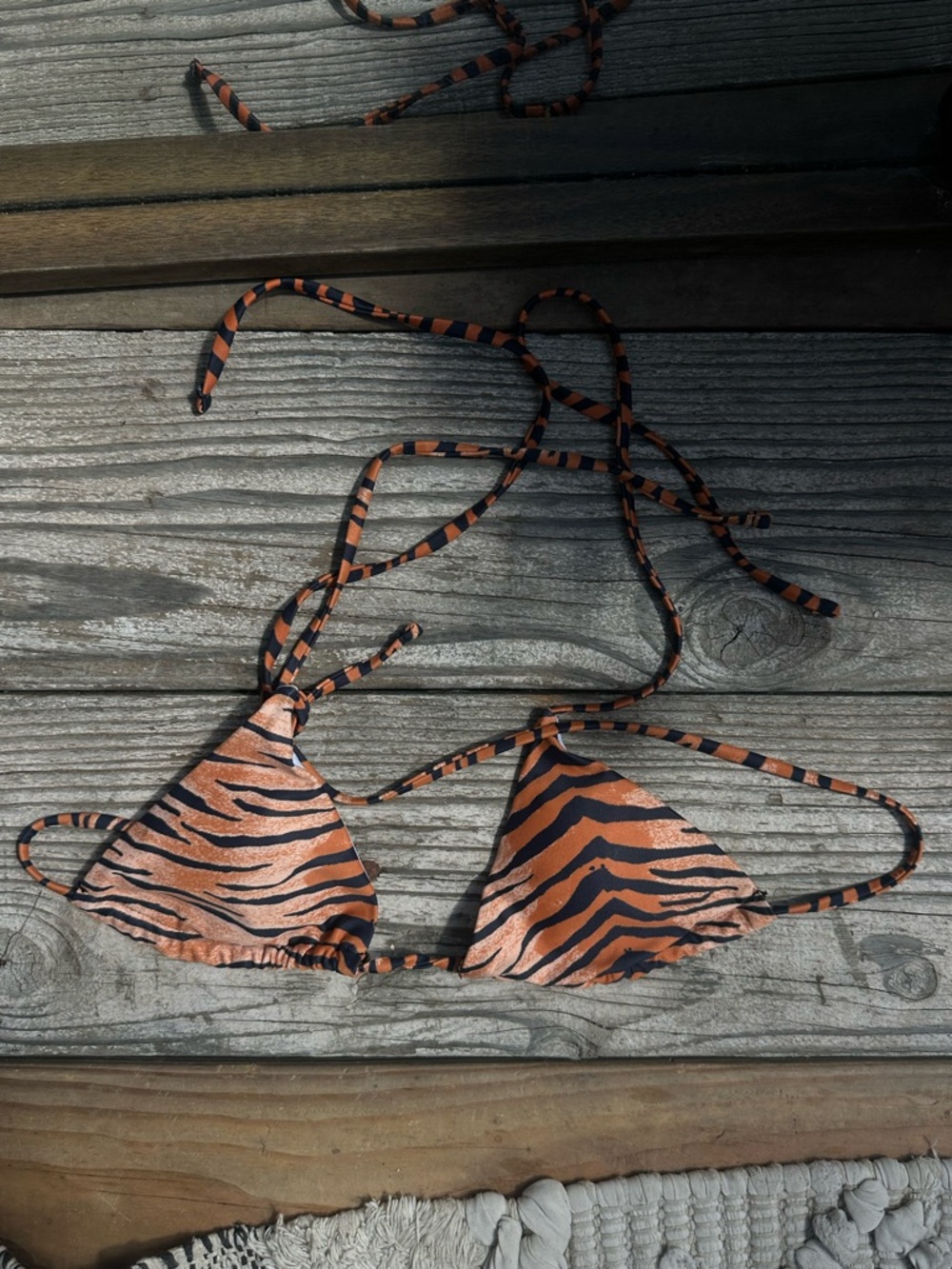 Orange and Black Tiger Stripe Triangle Bikini Top